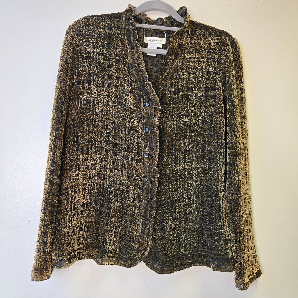 Coldwater Creek Womens Velvet‎ Sheer Textured Button-Up Shirt Jacket L